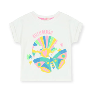 Billieblush Logo Butterfly Graphic Tee & Pleated Rainbow Stripes Skirt Set 7-12 ~ White/Multi
