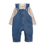 Play Up Baby Leopard Print Ribbed Top & Denim Frill Overalls Set ~ Natural/Blue