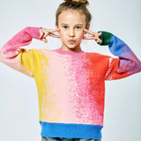 Hannah Banana Rainbow Color Block Sweater ~ Pink Multi