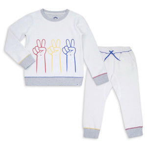 Appaman Boys Revel Peace Sign Crewneck & Sidewalk Sweats Set ~ Heather Mist