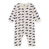 Petit Bateau l/s Whale Print Romper ~ Oatmeal/Navy