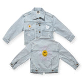 Petite Hailey Patched Denim Jacket ~ Daisy/Light Blue