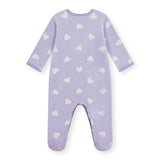 Petit Bateau Velour Front Snap Heart Print Footie ~ Purple/White