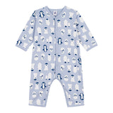 Petit Bateau Front Snap Snowman Print Romper ~ Blue/White