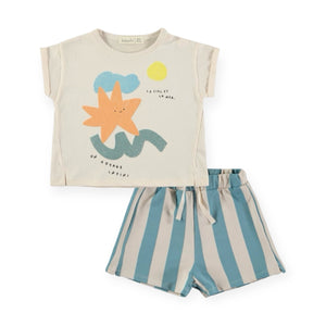 Babyclic T-Shirt & Drawstring Shorts Set ~ Voyage Orange/Blue Stripe