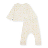 Petit Bateau Little Chicks Print Cardigan & Pants Set ~ Cream/Yellow