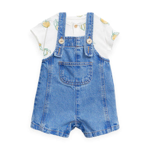 Play Up Baby Printed Tee & Denim Short Overalls Set ~ Oranges/Blue