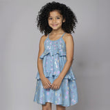 Hannah Banana Star Sequin Tiered Ruffle Dress ~ Blue