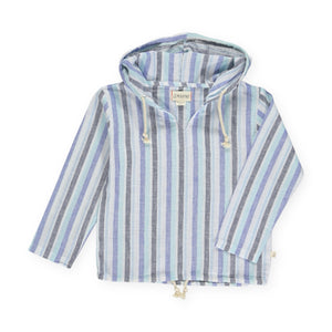 Me & Henry St. Ives Gauze Hooded Top ~ Blue/White Stripe