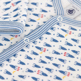 Petit Bateau Velour Front Snap Space Rocket Footie ~ White/Blue