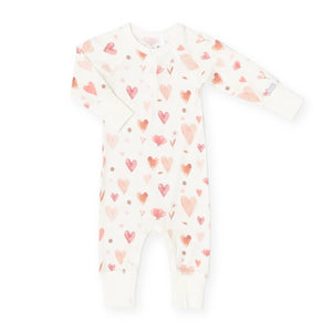 Coccoli Modal Printed Romper ~ Hearts/Cream