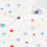Petit Bateau Front Snap Multicolor Stars Print Footie ~ White Multi
