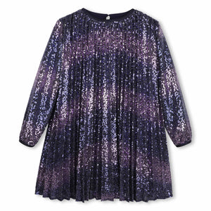 Billieblush Pleated Sequin l/s Dress ~ Navy