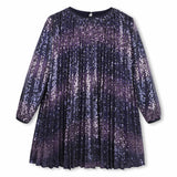 Billieblush Pleated Sequin l/s Dress ~ Navy