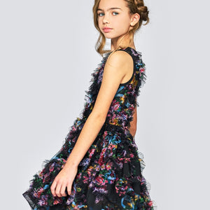 Hannah Banana Butterfly High-Low Hem Mesh Dress ~ Black Multi