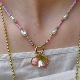 Gunner & Lux Beaded Pearl Floral Heart Necklace