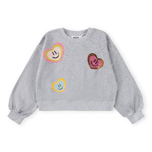 Molo Miki Sweatshirt w/ Sequin Hearts 7-12 ~ Grey Melange