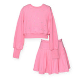 Hannah Banana Rhinestone Embellished Sweatshirt & Pleated Skirt Set ~ Hot Pink