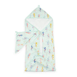 Loulou Lollipop Hooded Towel Set ~ Painterly Seahorse