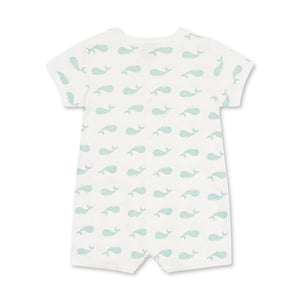 Petit Bateau s/s Whale Print Short Romper ~ White/Mint