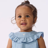 Petit Bateau Baby Sleeveless Chambray Blouse & Shorts w/ Scallop Detail Set ~ Blue
