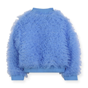 Billieblush Girls Mesh Ruffle Bomber Jacket ~ Pale Blue