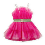 Petite Hailey Love Belted Tulle Dress ~ Hot Pink