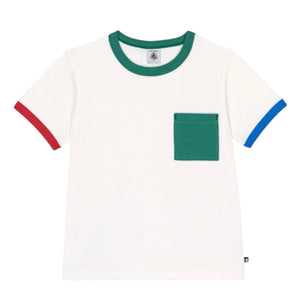 Petit Bateau Boys Contrast Trim s/s Pocket T-shirt ~ White