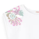 Billieblush Sequin Shoulder T-Shirt & Mesh Skirt Set 7-12 ~ White/Ice Water