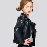 Hannah Banana Faux Leather Rhinestone Moto Jacket ~ Black