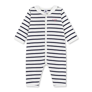 Petit Bateau l/s Striped Romper w/ Sailor Collar ~ White/Navy