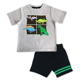 Mish Boys Neon Dino Tee & Shorts Set ~ Heather Grey/Navy