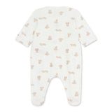 Petit Bateau Front Snap Teddy Bear Print Footie ~ White/Beige