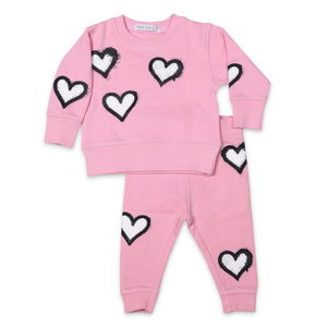 Little Mish Graffiti Hearts Sweatshirt & Joggers Set ~ Pink/Black
