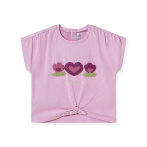Mayoral Baby Girl Knotted T-Shirt w/ Crochet Appliqué ~ Mauve