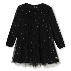 Billieblush Pleated Rhinestone l/s Dress ~ Black