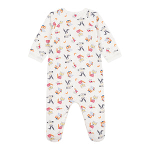 Petit Bateau Side Zip Parisian Animals Print Fleece Footie ~ White Multi