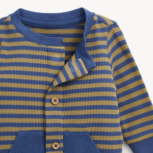 Magnetic Me Waffle Weave Striped Romper ~ Olive/Blue