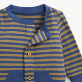 Magnetic Me Waffle Weave Striped Romper ~ Olive/Blue