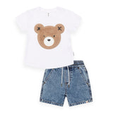 Huxbaby Furry Huxbear T-Shirt & Dreamy Denim Shorts Set ~ White/Blue