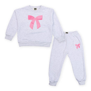 Petite Hailey Lulu Bow Sweatshirt & Sweatpants Set ~ Light Grey