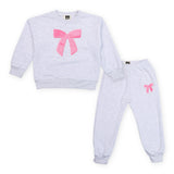 Petite Hailey Lulu Bow Sweatshirt & Sweatpants Set ~ Light Grey