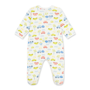 Petit Bateau Front Snap Cars Print Footie ~ White Multi