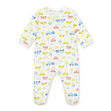 Petit Bateau Front Snap Cars Print Footie ~ White Multi