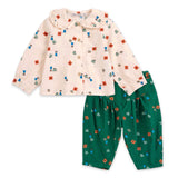 Bobo Choses Baby Blossom Print Woven Blouse & Corduroy Pants Set ~ Off-White/Dark Green
