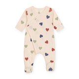 Petit Bateau Side Snap Multi Color Hearts Footie ~ Cream Multi