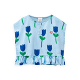 Wynken Printed Sleeveless Frill Top & Skirt Set ~ Tulips/Blue