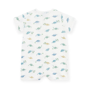 Petit Bateau s/s Dinosaur Print Short Romper ~ White Multi