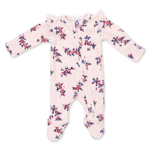 Angel Dear 2 Way Zipper Velour Frill Sleeve Footie ~ Nora Floral