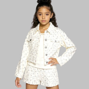 Hannah Banana Glitter Distressed Denim Shorts 7-12 ~ White